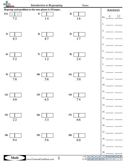 Subtraction Worksheets - Introduction to Regrouping worksheet